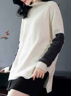 Hit Color Stitching Slit Knitted Sweater