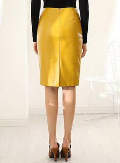 Street Yellow Slim PU Skirt