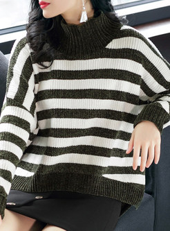 Striped Contrast Color Knitted Sweater