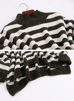 Striped Contrast Color Knitted Sweater