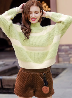 Striped Turtle Neck Hit Color Sweater