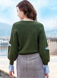 Stitching Color-blocked Hole Knitted Sweater