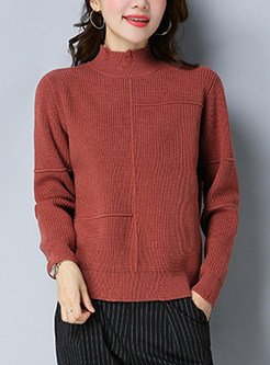Brief Stand Collar Hole Design Sweater