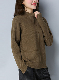 Brief Stand Collar Hole Design Sweater