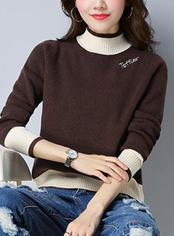 Causal Hit Color Stand Collar Sweater