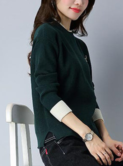 Sweet Contrast Color Stand Collar Sweater
