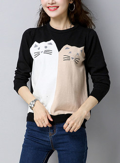 Cartoon Cute Cat Pattern Knitted Sweater