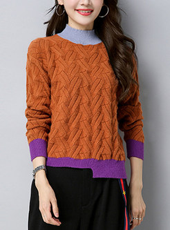Stylish Stand Collar Irregular Knitted Sweater