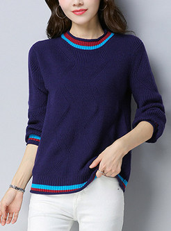 Striped Hit Color O-neck Knitted Sweater