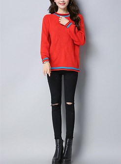 Striped Hit Color O-neck Knitted Sweater