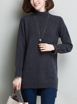Causal Asymmetric Hem Loose Knitted Sweater