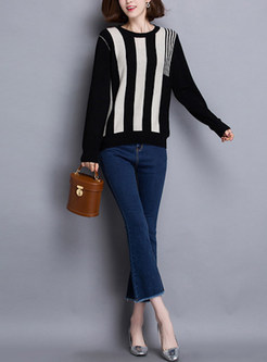 Striped Hit Color O-neck Sweater