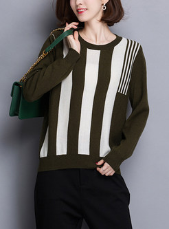 Striped Hit Color O-neck Sweater