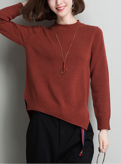 Causal Slit Asymmetric Hem Sweater