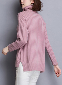 Striped Turtle Neck Long Sleeve Sweater