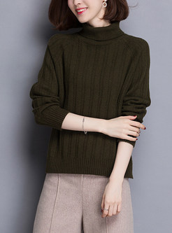 Elegant Striped Double-deck Collar Slit Sweater