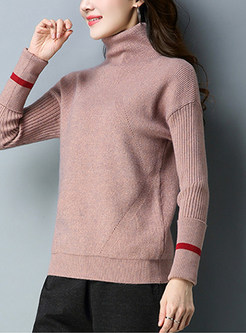 Turtle Neck Striped Hit Color Sweater