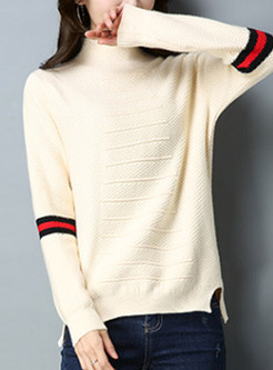Striped Contrast Color Slit Sweater