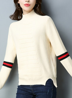 Striped Contrast Color Slit Sweater