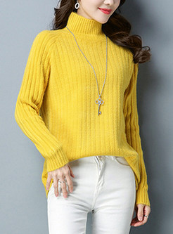 Brief Striped Turtle Neck Knitted Sweater