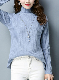 Brief Striped Turtle Neck Knitted Sweater