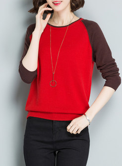 Hit Color O-neck Splicing Sweater