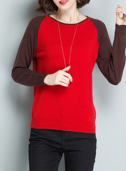 Hit Color O-neck Splicing Sweater