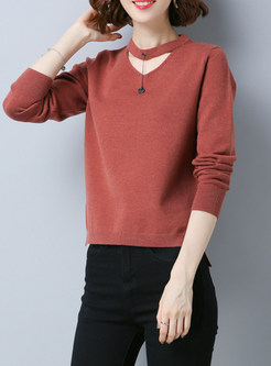 V-neck Loose Long Sleeve Knitted Sweater
