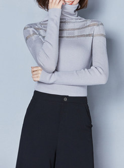 Hollow Out Turtle Neck Slim Sweater