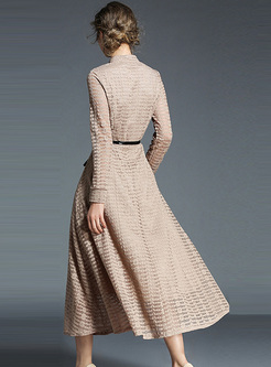 Elegant Lace Stand Collar Maxi Dress