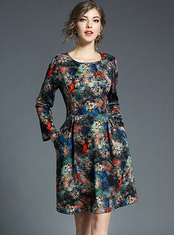 Vintage Floral Print A-line Dress