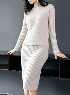 Brief Long Sleeve Knitted Two-piece Outfits