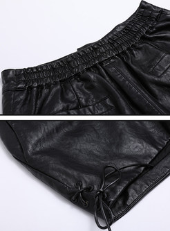 Black Wash PU Lacing Shorts