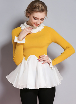 Sweet Color-blocked Slim Sweater