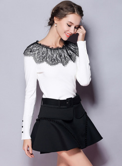 Elegant Lace Patched Slim Sweater
