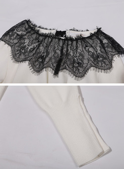 Elegant Lace Patched Slim Sweater
