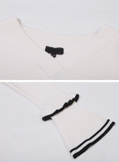 Brief V-neck Flare Sleeve Sweater