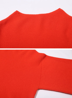 Red Lantern Sleeve Loose Sweater