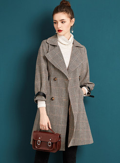 Plaid Double-breasted Turn Down Collar Coat