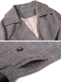 Plaid Double-breasted Turn Down Collar Coat
