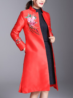 Vintage Stand Collar Embroidered Coat