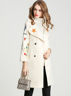 Turn Down Collar Belted Embroidered Trench Coat