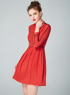 Red O-neck Mini A-line Dress