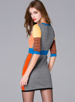 Street Color-blocked Slim Knitted Dress