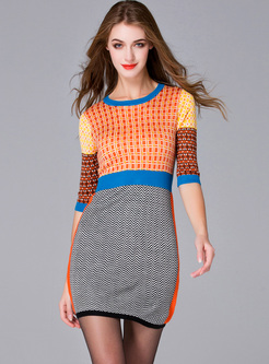 Street Color-blocked Slim Knitted Dress