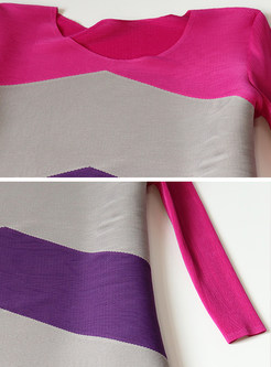 Striped Contrast Color V-neck Shift Dress