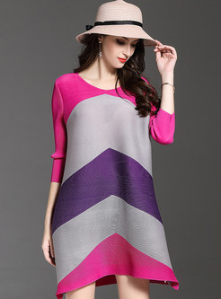 Striped Contrast Color V-neck Shift Dress