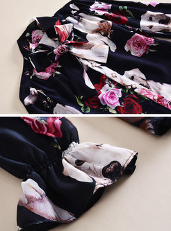 Black Dog Design Print Silk Blouse