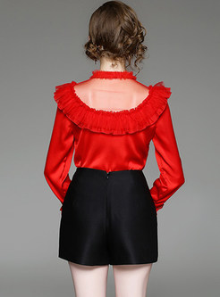 Sexy Perspective Lotus Leaf Collar Bowknot Blouse