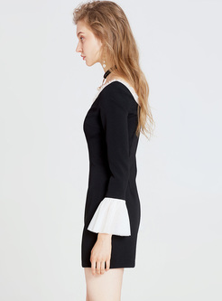 Black Flare Sleeve V-neck Mini Bodycon Dress